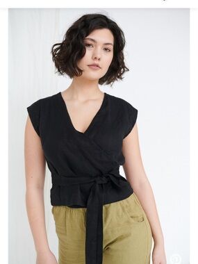 Linenfox Amelia Black Wrap Tie-Front Women's Top